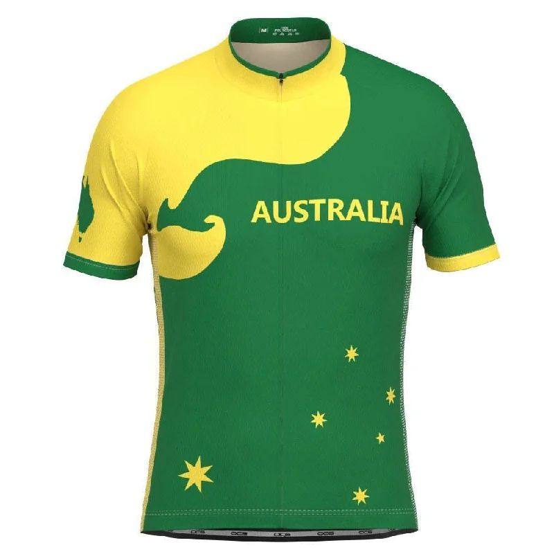 Men's Breathable Polyester Running Jerseys in Bright Neon Colors for High - Visibility WorkoutsMen's Australia Green & Gold Kangaroo Short Sleeve Cycling Jersey