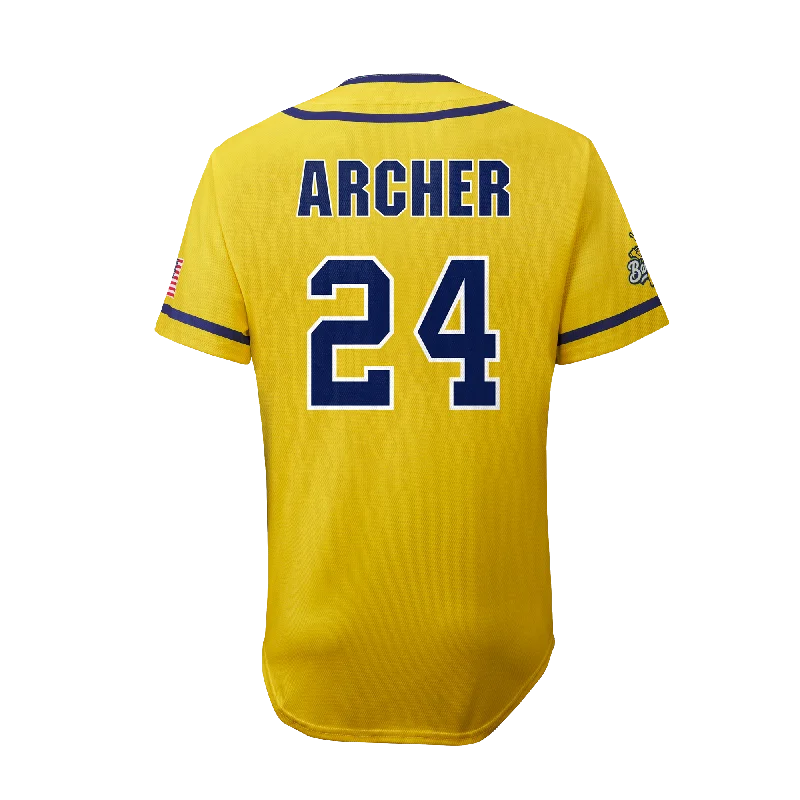 Men's Custom - Printed Baseball Jerseys with Player Names and Numbers for Personalized StyleBananas Andy Archer #24 EvoShield Jersey - Yellow