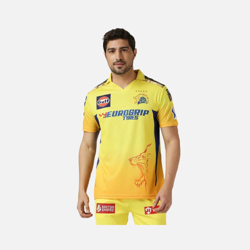 Men's Replica Hockey Jerseys of Star Players for Devoted Ice Hockey SupportersChennai Super Kings Fan Jersey 2024-Dhoni 7 (Half Sleeve) -Yellow