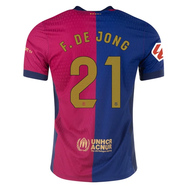 Men's Breathable Polyester Running Jerseys in Bright Neon Colors for High - Visibility WorkoutsNike Barcelona Authentic Frenkie De Jong Home Jersey w/ La Liga Patch 24/25 (Royal/Nobel Red/Club Gold)