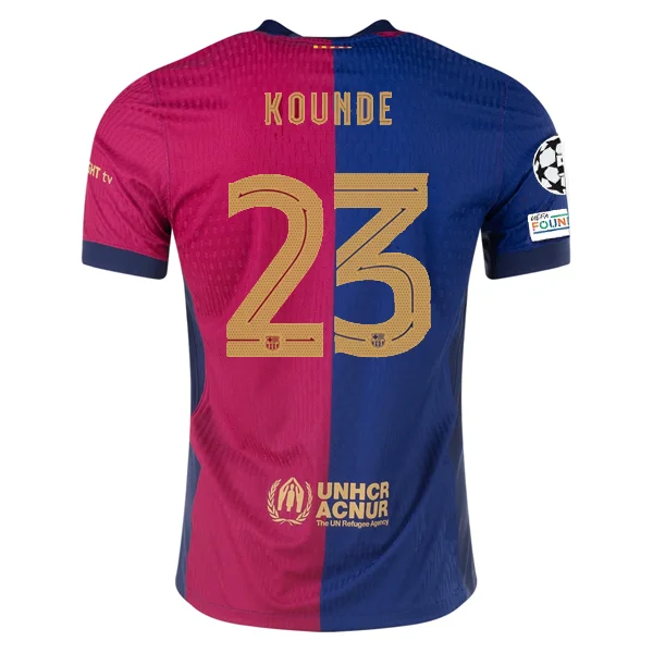 Men's Sustainable Organic Cotton Rugby Jerseys for Eco - Conscious Sports EnthusiastsNike Barcelona Authentic Jules Koundé Home Jersey w/ Champions League Patches 24/25 (Royal/Nobel Red/Club Gold)