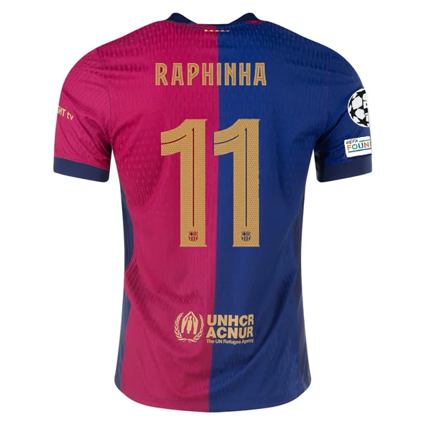 Men's Retro Hockey Jerseys with Classic Stripes and Logos for a Nostalgic Hockey AestheticNike Barcelona Authentic Raphinha Home Jersey w/ Champions League Patches 24/25 (Royal/Nobel Red/Club Gold)