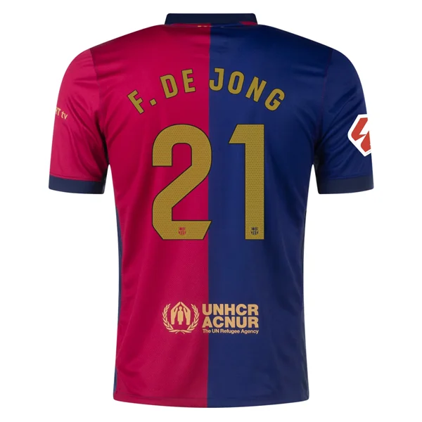 Men's Custom - Printed Baseball Jerseys with Player Names and Numbers for Personalized StyleNike Barcelona Frenkie De Jong Home Jersey w/ La Liga Patch 24/25 (Deep Royal/Noble Red/Club Gold)