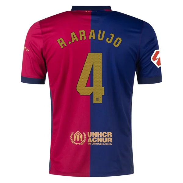 Men's Football Jerseys with Embroidered Club Badges for a Premium and Authentic AppealNike Barcelona Ronald Araujo Home Jersey w/ La Liga Patch 24/25 (Deep Royal/Noble Red/Club Gold)