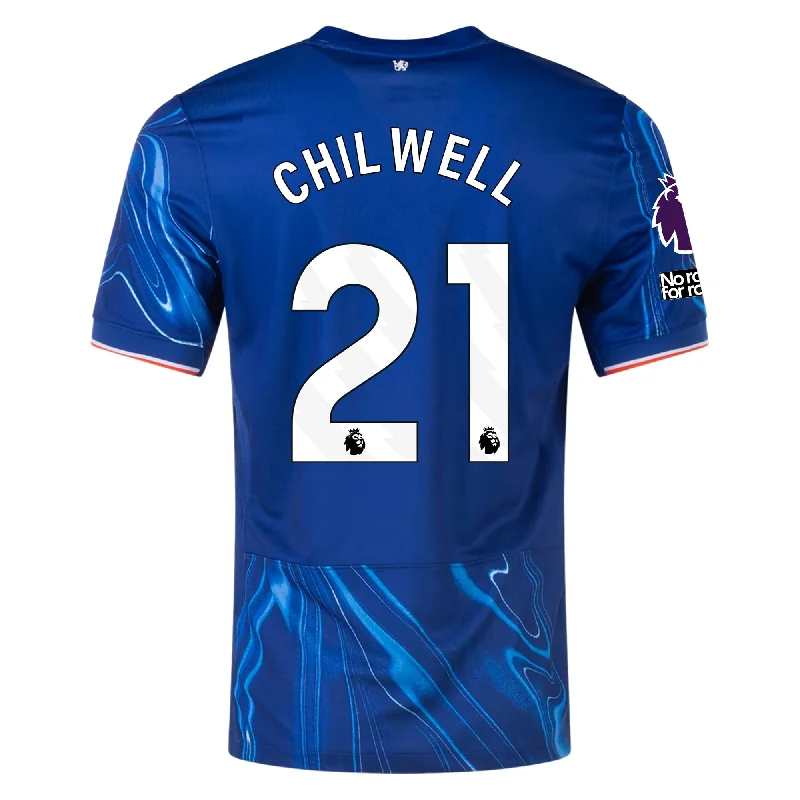 Men's Authentic Soccer Jerseys of National Teams for International Football EventsNike Chelsea Ben Chilwell Home Jersey w/ EPL + No Room For Racism Patches 24/25 (Rush Blue/Team Orange)