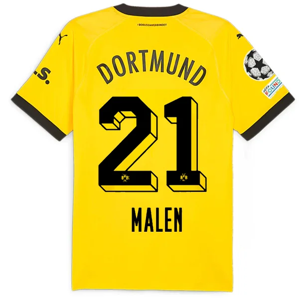 Men's Sustainable Organic Cotton Rugby Jerseys for Eco - Conscious Sports EnthusiastsPuma Borussia Dortmund Authentic Malen Home Jersey w/ Champions League Patches 23/24 (Cyber Yellow/Puma Black)