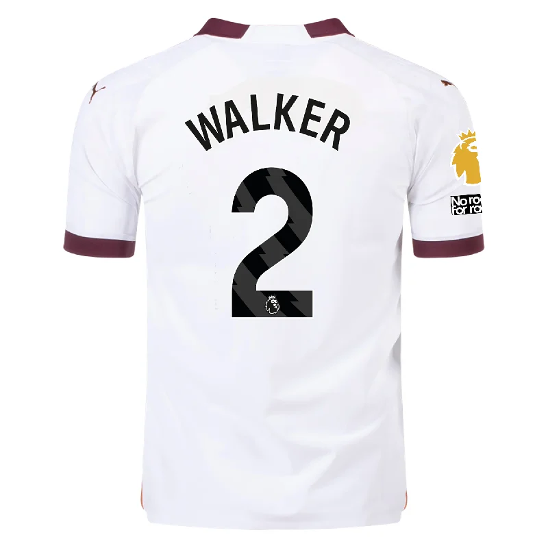 Men's Authentic Soccer Jerseys of National Teams for International Football EventsPuma Manchester City Authentic Kyle Walker Away Jersey w/ EPL + No Room For Racism + Club World Cup Patches 23/24 (Puma White/Aubergine)