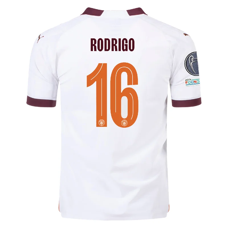 Men's Breathable Polyester Running Jerseys in Bright Neon Colors for High - Visibility WorkoutsPuma Manchester City Authentic Rodrigo Away Jersey w/ Champions League + Club World Cup Patches 23/24 (Puma White/Aubergine)