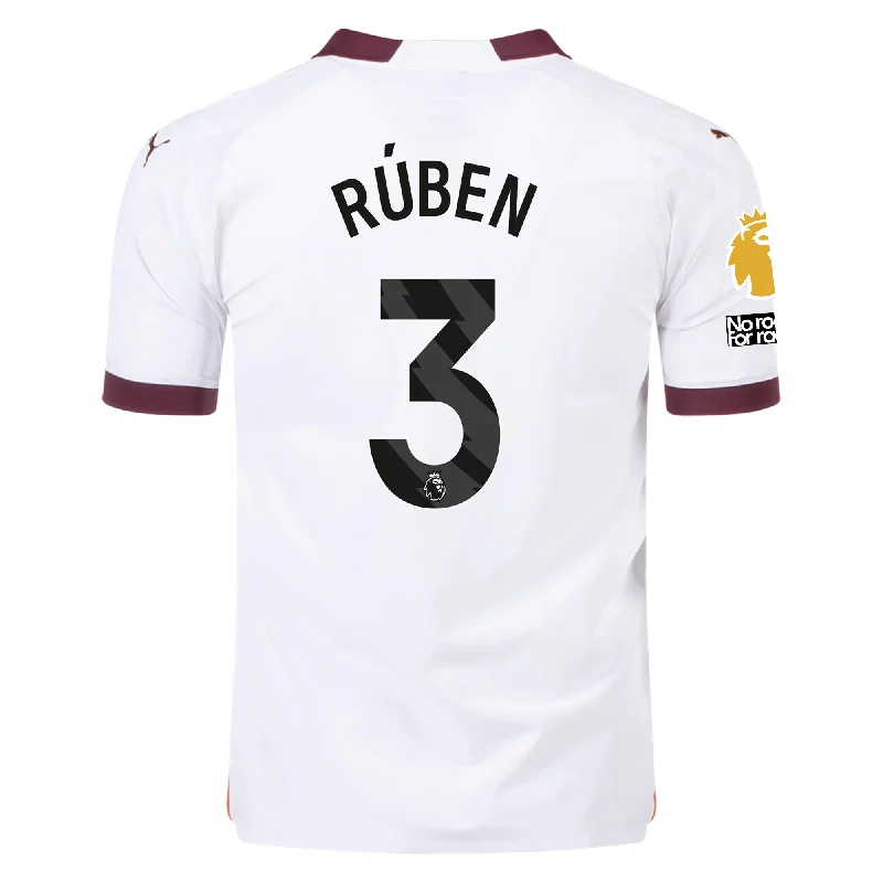 Men's Sustainable Organic Cotton Rugby Jerseys for Eco - Conscious Sports EnthusiastsPuma Manchester City Authentic Ruben Dias Away Jersey w/ EPL + No Room For Racism + Club World Cup Patches 23/24 (Puma White/Aubergine)