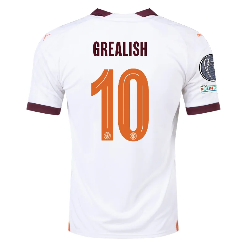 Men's Sustainable Organic Cotton Rugby Jerseys for Eco - Conscious Sports EnthusiastsPuma Manchester City Jack Grealish Away Jersey w/ Champions League Patches 23/24 (Puma White/Aubergine)