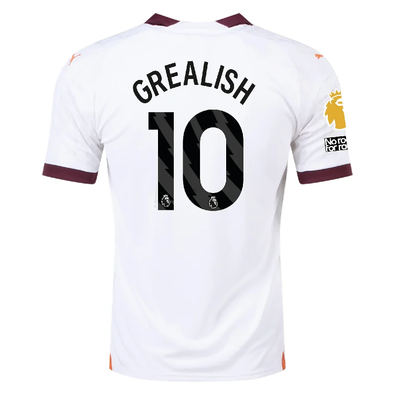 Men's Retro Hockey Jerseys with Classic Stripes and Logos for a Nostalgic Hockey AestheticPuma Manchester City Jack Grealish Away Jersey w/ EPL + No Room For Racism Patches 23/24 (Puma White/Aubergine)