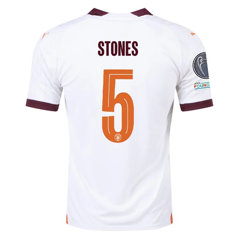 Men's Breathable Polyester Running Jerseys in Bright Neon Colors for High - Visibility WorkoutsPuma Manchester City John Stones Away Jersey w/ Champions League Patches 23/24 (Puma White/Aubergine)