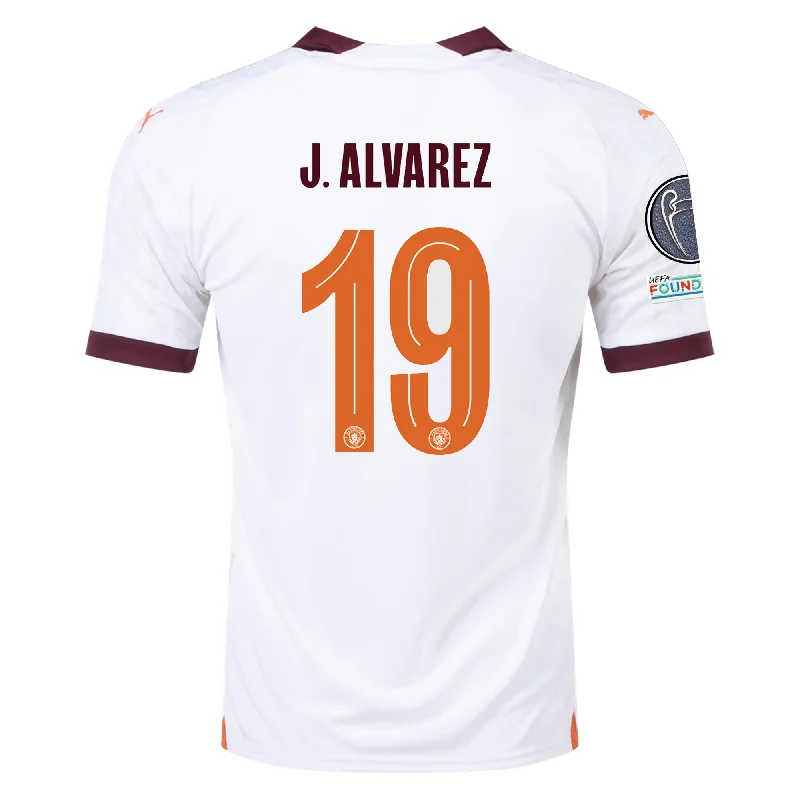 Men's Sustainable Organic Cotton Rugby Jerseys for Eco - Conscious Sports EnthusiastsPuma Manchester City Julian Alvarez Away Jersey w/ Champions League Patches 23/24 (Puma White/Aubergine)