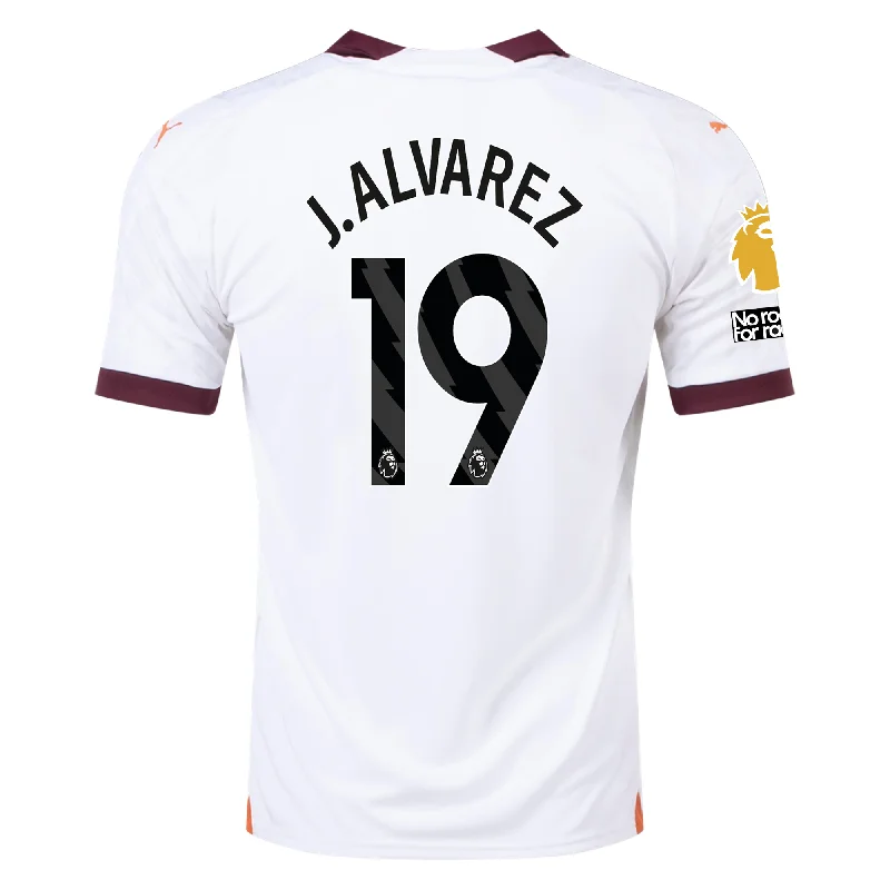 Men's Retro Soccer Jerseys of Famous Clubs from the 90s for Nostalgic Football EnthusiastsPuma Manchester City Julian Alvarez Away Jersey w/ EPL + No Room For Racism Patches 23/24 (Puma White/Aubergine)