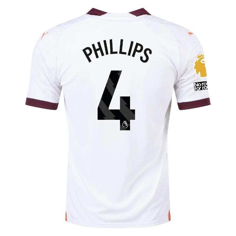 Men's Authentic Soccer Jerseys of National Teams for International Football EventsPuma Manchester City Kalvin Phillips Away Jersey w/ EPL + No Room For Racism Patches 23/24 (Puma White/Aubergine)