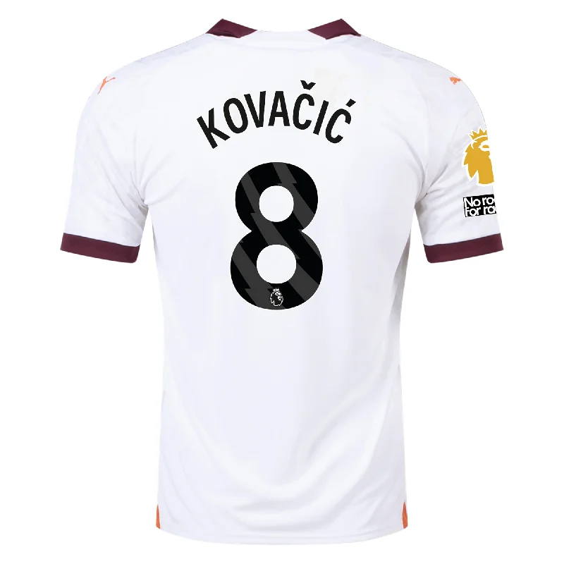 Men's Sustainable Organic Cotton Rugby Jerseys for Eco - Conscious Sports EnthusiastsPuma Manchester City Mateo Kovacic Away Jersey w/ EPL + No Room For Racism Patches 23/24 (Puma White/Aubergine)