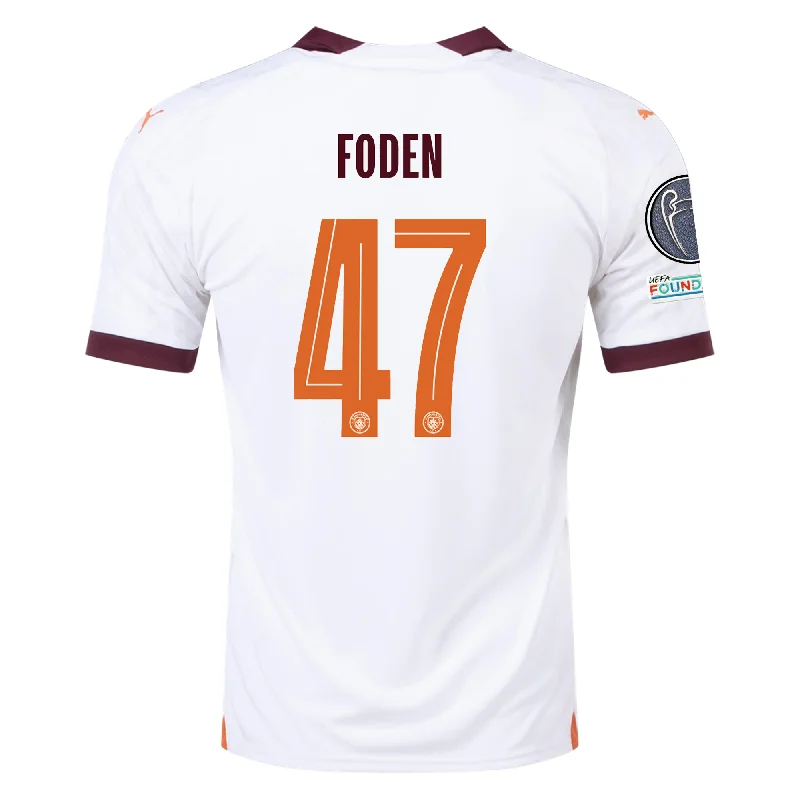 Men's Custom - Printed Baseball Jerseys with Player Names and Numbers for Personalized StylePuma Manchester City Phil Foden Away Jersey w/ Champions League Patches 23/24 (Puma White/Aubergine)