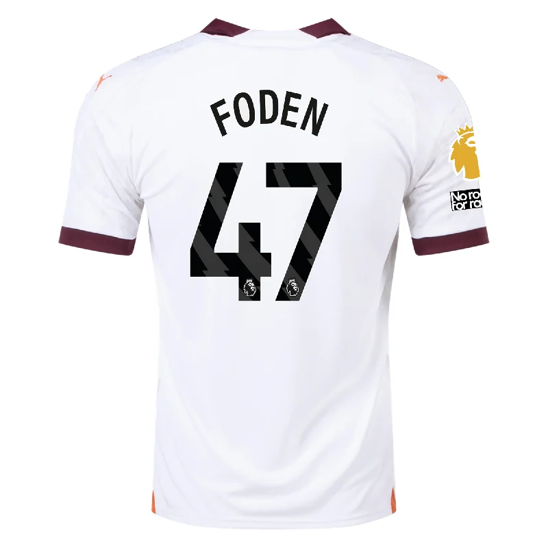 Men's Retro Soccer Jerseys of Famous Clubs from the 90s for Nostalgic Football EnthusiastsPuma Manchester City Phil Foden Away Jersey w/ EPL + No Room For Racism Patches 23/24 (Puma White/Aubergine)