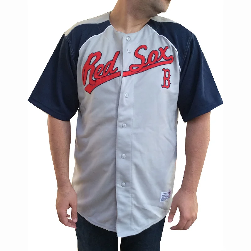 Men's Custom - Printed Baseball Jerseys with Player Names and Numbers for Personalized StyleMens Embroidered Red Sox Jersey Light Gray NEW LG MD