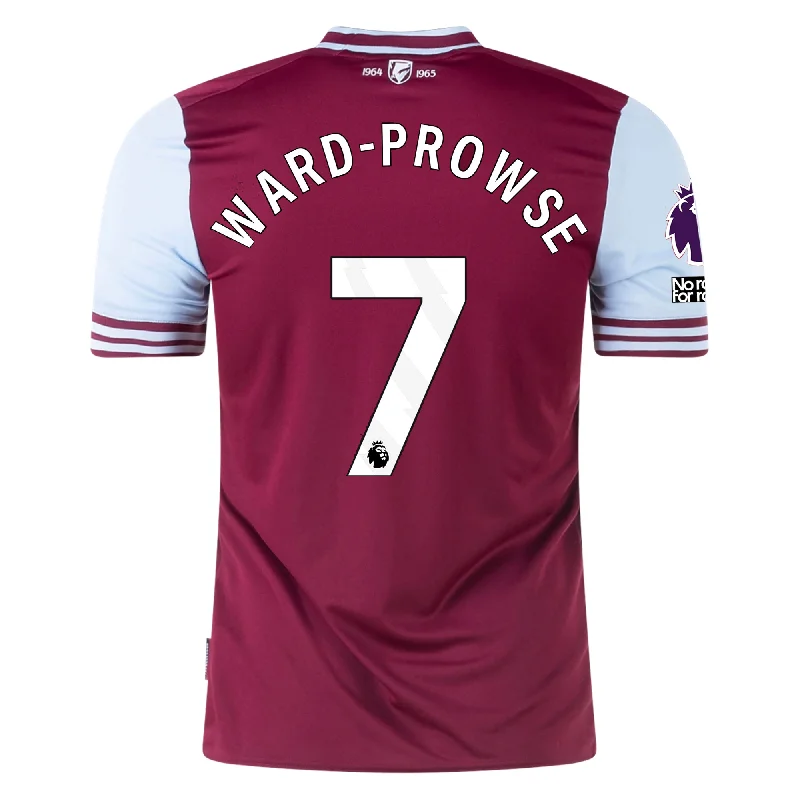 Men's Sustainable Organic Cotton Rugby Jerseys for Eco - Conscious Sports EnthusiastsUmbro West Ham James Ward-Prowse Home Jersey w/ EPL + No Room For Racism Patches 24/25 (Maroon/Sky Blue)