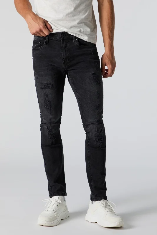 Plus Size Men's Relaxed Fit Jeans with a Tapered Leg for a Laid - Back VibeBlack Wash Distressed Skinny Jean