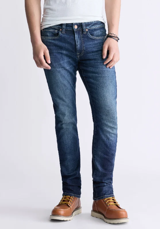 Plus Size Men's Bootcut Jeans with a Belt Loop Upgrade for a Stylish TouchSlim Ash Men's Jeans, Contrast Whiskered Indigo - BM26024