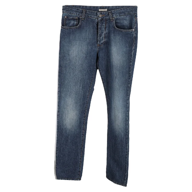 Men's Jeans with a Frayed Hem for a Casual and Effortless StyleBottega Veneta Washed Effect Low Rise Jeans in Blue Cotton