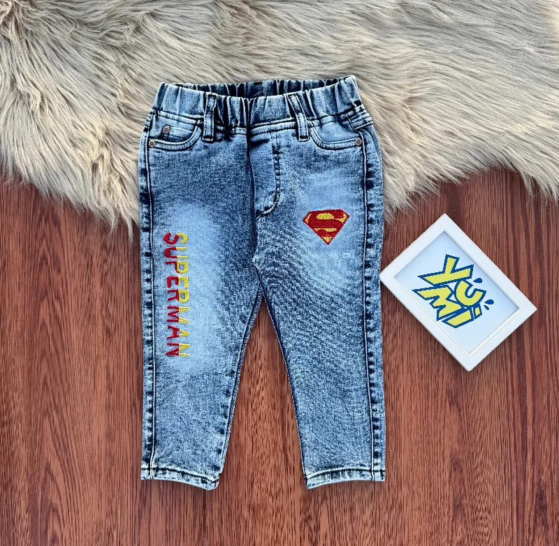 Plus Size Men's Relaxed Fit Jeans with a Tapered Leg for a Laid - Back VibeBoys' Blue Superman Embroidered Jeans | Adjustable Waist