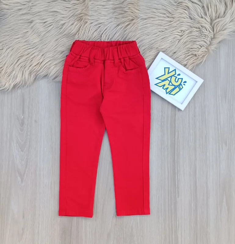 Men's Jeans with a Cargo - Inspired Knee Pocket for Extra StorageComfy Red Cotton Twill Pants for Girls