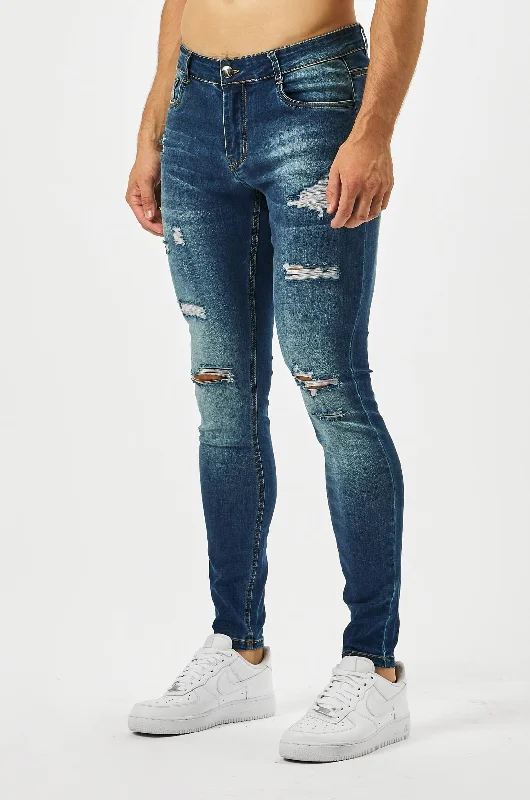 Men's Jeans with a Zip - Off Lower Leg for Convertible StyleSKINNY FIT JEANS MULTI RIP - DARK WASH