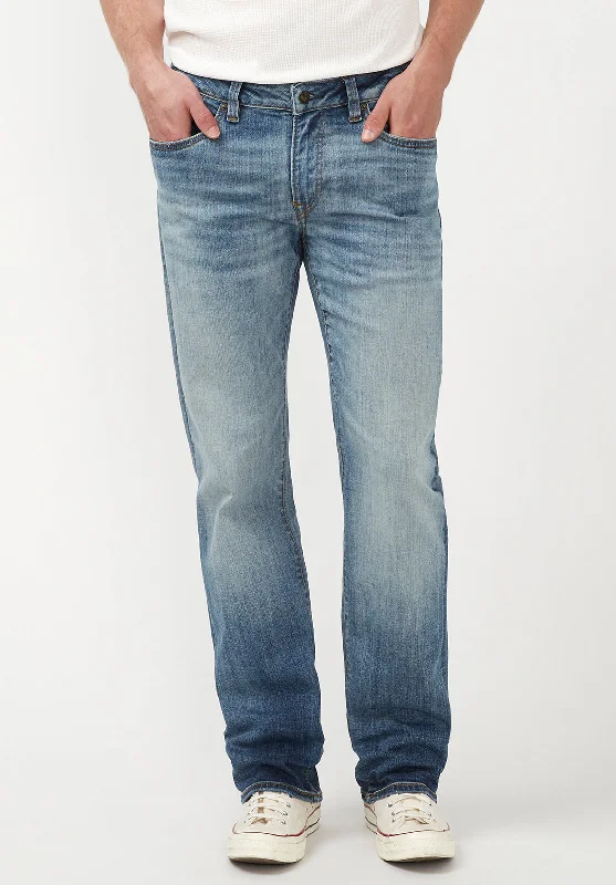 Plus Size Men's Relaxed Fit Jeans with a Faded Wash for a Vintage - Inspired LookRelaxed Straight Driven Men's Jeans in Sanded Blue - BM22641