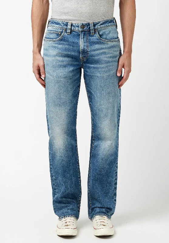 Men's Ripped Skinny Jeans in Acid Wash for an Edgy and Punk - Inspired StyleRelaxed Straight Driven Men's Jeans in Bleached Down Blue - BM22878