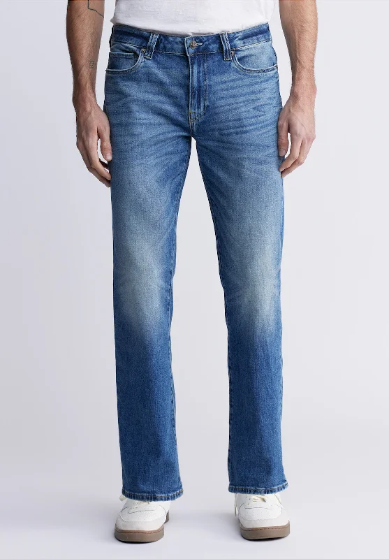 Men's Jeans with a Cargo - Inspired Knee Pocket for Extra StorageRelaxed Straight Driven Men's Jeans, Heavily Sanded and Worked - BM22986