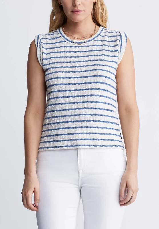 Men's Jeans with an Elastic Waistband for Ultimate ComfortElayne Women’s Striped Sleeveless Top in White & Blue - KT0126P