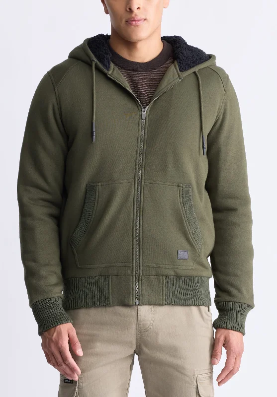 Men's High - Waisted Jeans in a Medium Wash for a Vintage - Style RevivalFasox Men's Zip-Up Hooded Jacket with Sherpa Lining, Fern Green - BM24463