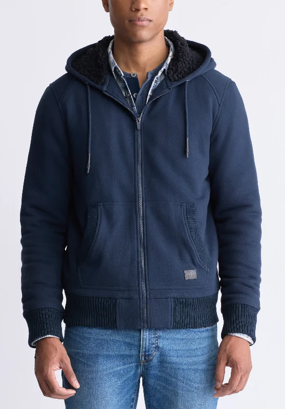 Men's Jeans with a Cargo - Inspired Knee Pocket for Extra StorageFasox Men's Zip-Up Hooded Jacket with Sherpa Lining, Midnight Blue - BM24463