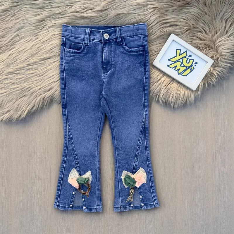 Men's Jeans with an Elastic Waistband for Ultimate ComfortGirls' Blue Jeans with Bow and Pearls