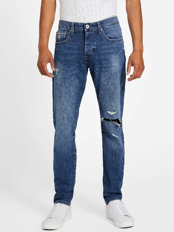 Men's Distressed Jeans with Patches for a Retro and DIY - Inspired AppearanceHendrie Slim Tapered Jeans