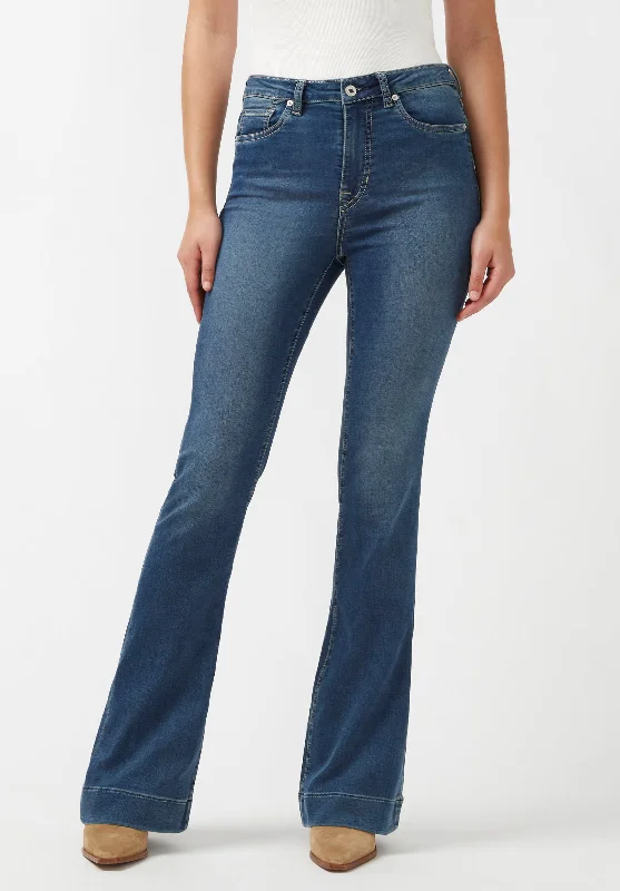 Plus Size Men's Relaxed Fit Jeans with a Faded Wash for a Vintage - Inspired LookJoplin High Rise Flared Women's Jeans in Blue - BL15942