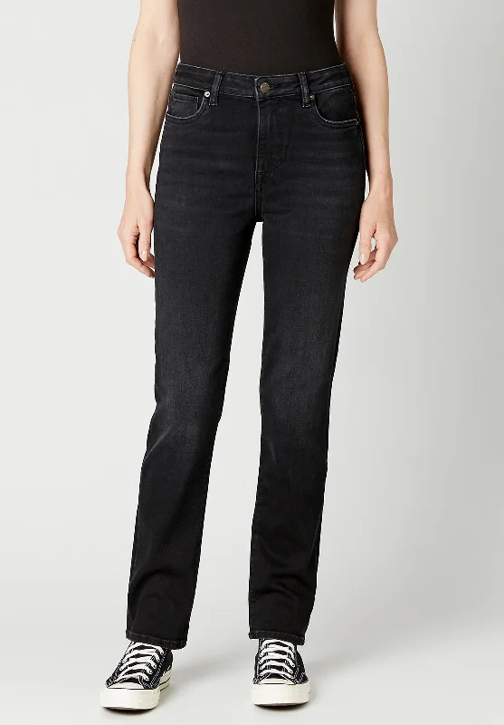 Men's Jeans with an Elastic Waistband for Ultimate ComfortHigh Rise Straight Jayden Women's Jeans in Faded Black - BL15834