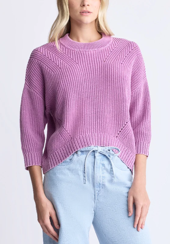 Men's Jeans with a Frayed Hem for a Casual and Effortless StyleKassanda Women's 3/4 Sleeve Knit Sweater, Purple - SW0100H