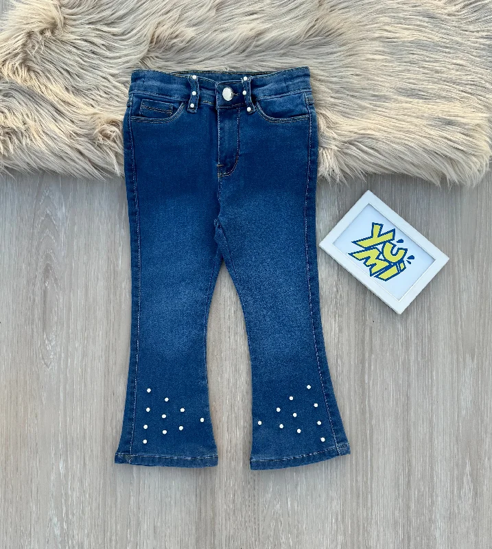 Men's Jeans with a Frayed Hem for a Casual and Effortless StyleLight Blue Pearl-Embellished Bell Bottoms for Girls