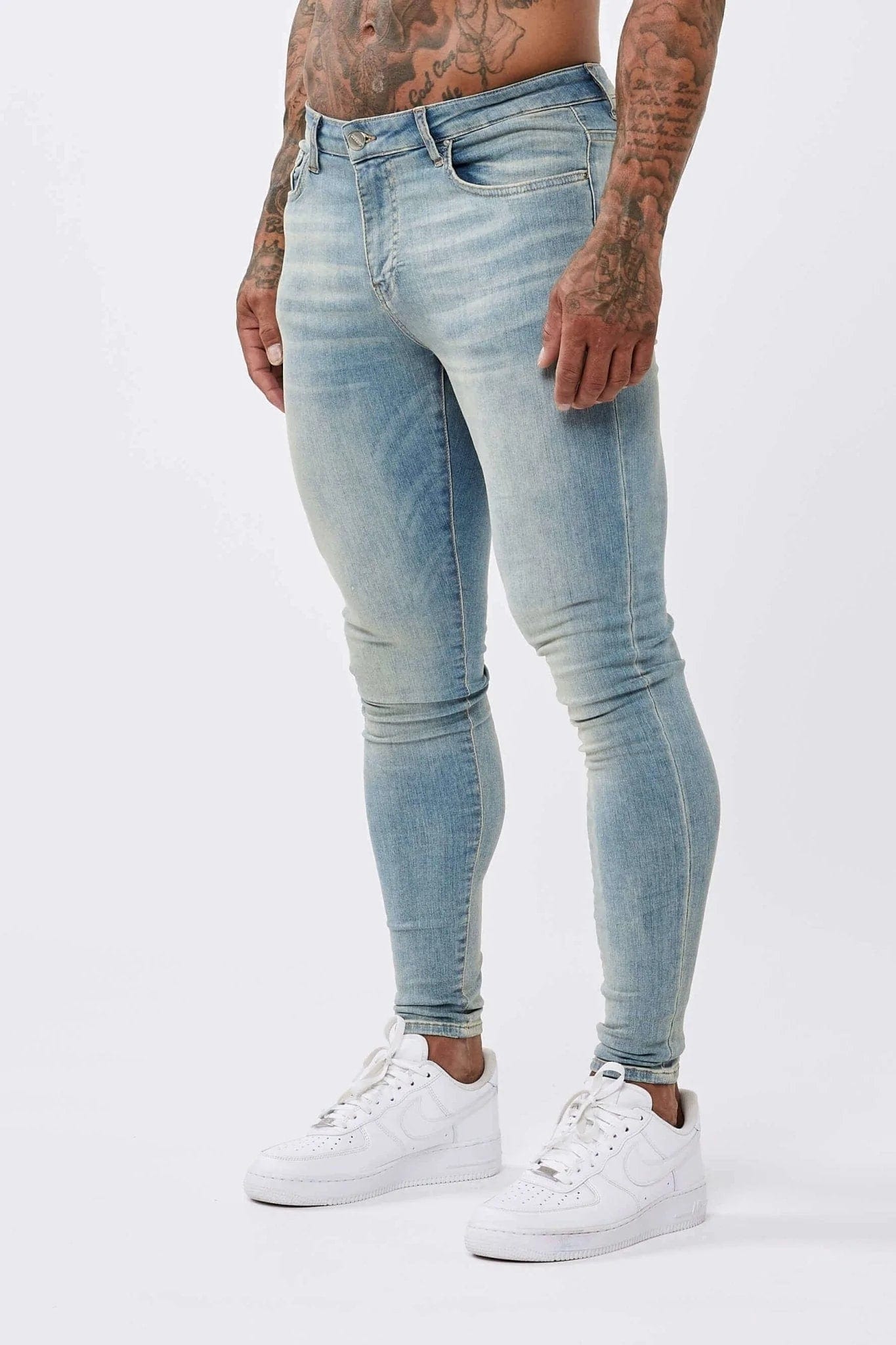 Plus Size Men's Bootcut Jeans with a Relaxed Waist for a Classic and Comfortable FitSKINNY FIT JEANS - LIGHT WASHED SAND BLUE