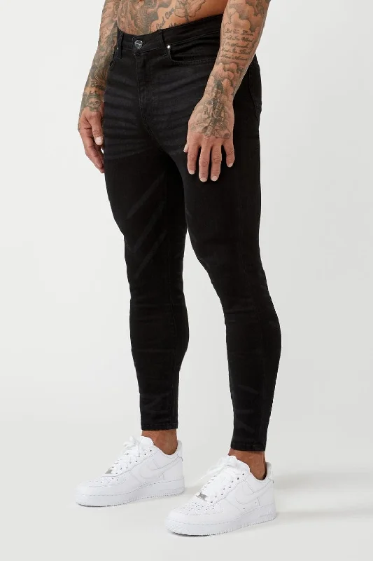 Plus Size Men's Relaxed Fit Jeans with a Faded Wash for a Vintage - Inspired LookPREMIUM SKINNY FIT JEANS - BLACK WASH