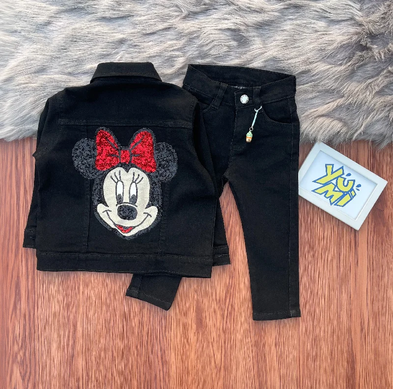 Men's Jeans with a Button - Fly for a Traditional and Classic AestheticMinnie Magic Set: Girls' Black Jacket with Sparkling Minnie Sequin Patch &Jeans