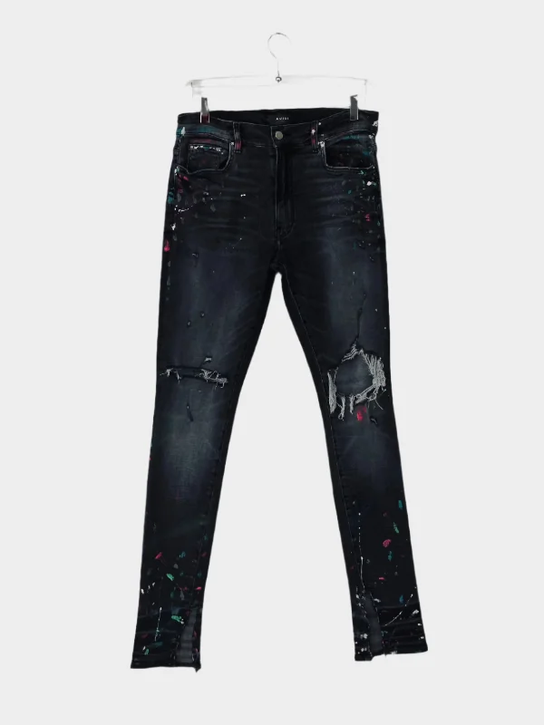 Plus Size Men's Straight Leg Jeans with Reinforced Knees for DurabilityPaint Effect Jeans