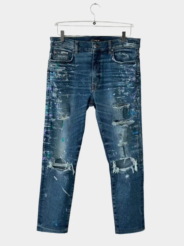 Men's High - Waisted Jeans in a Medium Wash for a Vintage - Style RevivalPainted And Ripped Jeans