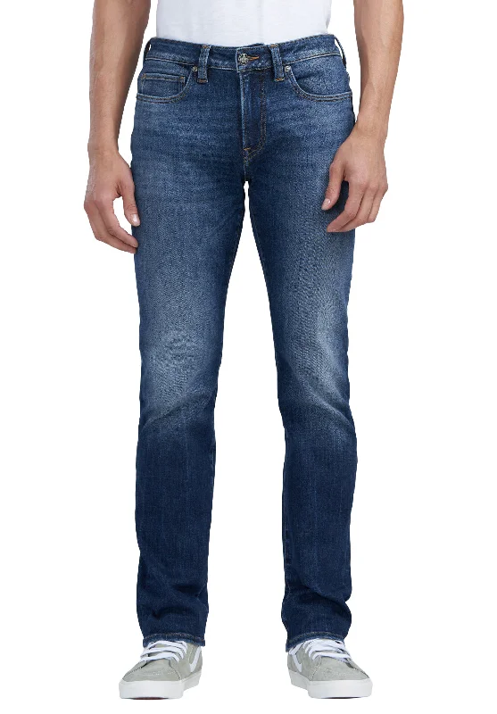 Men's Jeans with a Button - Fly for a Traditional and Classic AestheticStraight Six Men's Jeans in Veined and Crinkled Indigo - BM22828