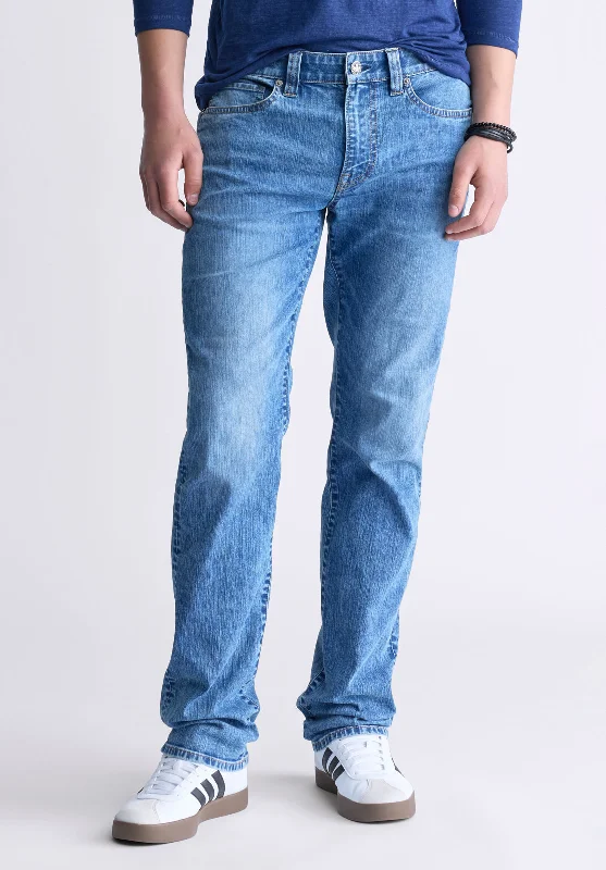 Plus Size Men's Relaxed Fit Jeans with a Faded Wash for a Vintage - Inspired LookStraight Six Men's Jeans, Contrasted Indigo - BM26028