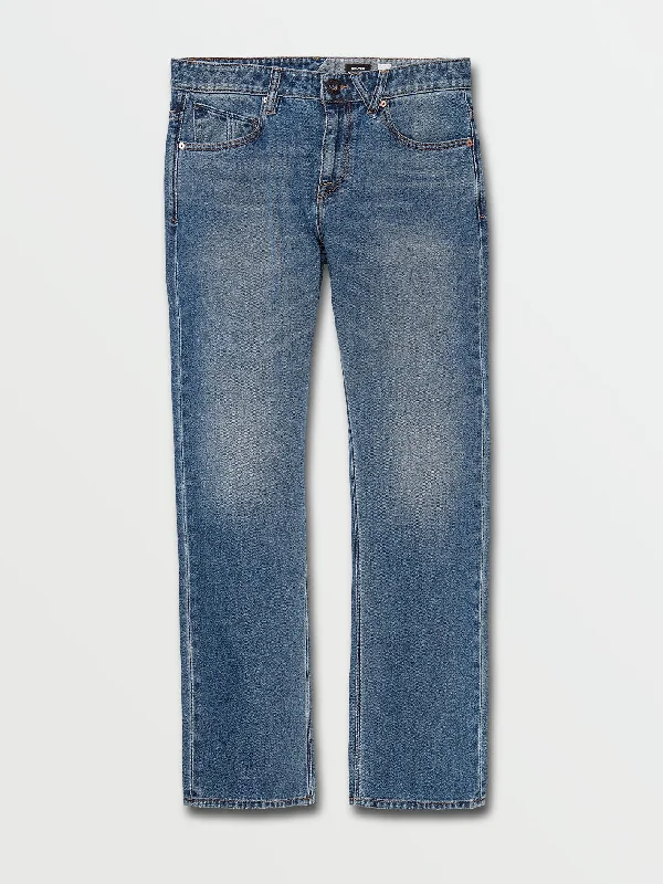 Men's Distressed Jeans with Patches for a Retro and DIY - Inspired AppearanceSolver Modern Fit Jeans - Middle Broken Blue